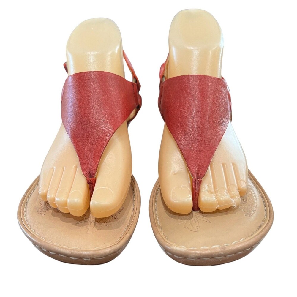 Born Red Leather Thong Wedge Platform Sandals Heels  Size 8 - Picture 11 of 11